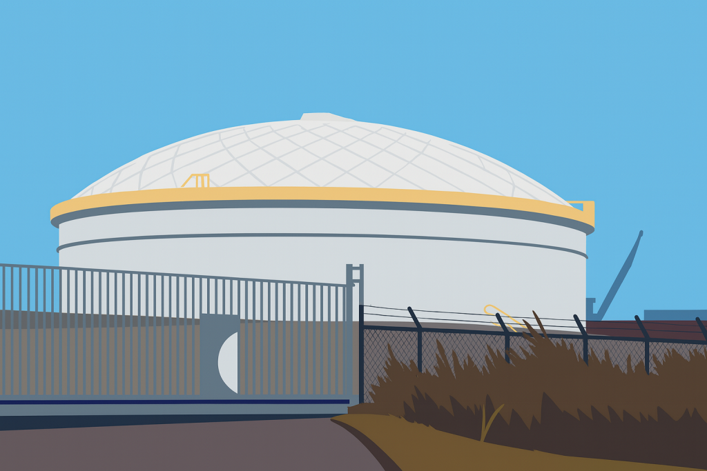 a dome roof liquid storage tank monitored by ultrasonic sensor