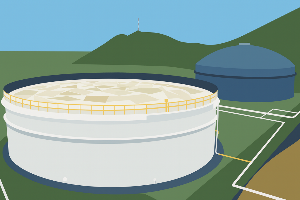 floating roof tank monitored by tank level sensor