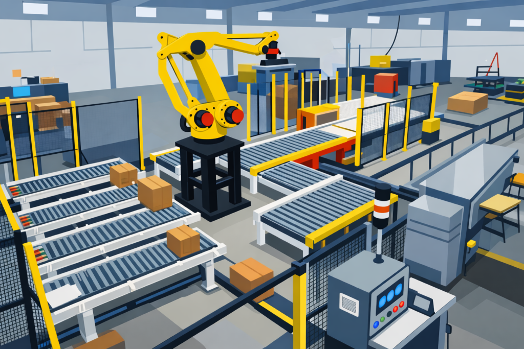 an illustration of factory process control with ultrasonic sensor