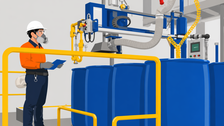 worker monitoring chemical tank level with an Ultrasonic Sensor