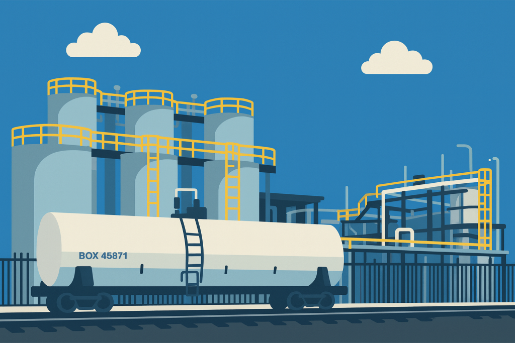 chemical plant using ultrasonic proximity sensor at refilling station