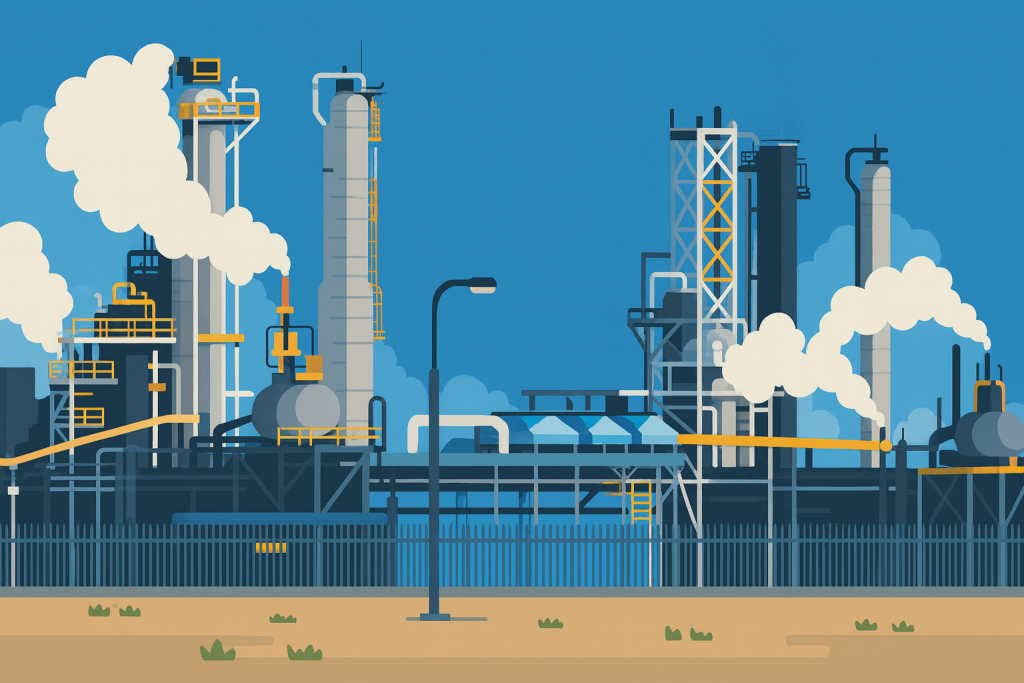 illustration of an oil refinery using ultrasonic sensing