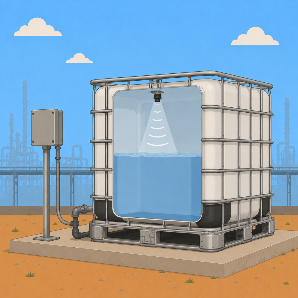 tote liquid level monitoring with an ultrasonic sensor