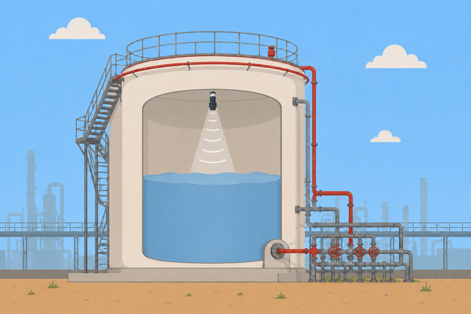 ultrasonic sensor in a flat roof tank